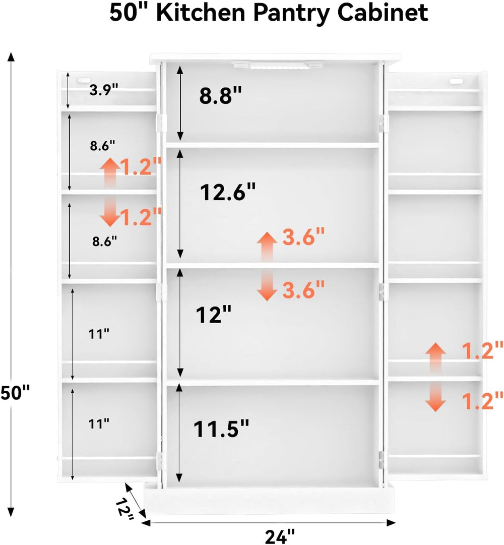 FJTJBSI 50" LED Kitchen Pantry Cabinet with 3 Adjustable Shelves and 2 D...