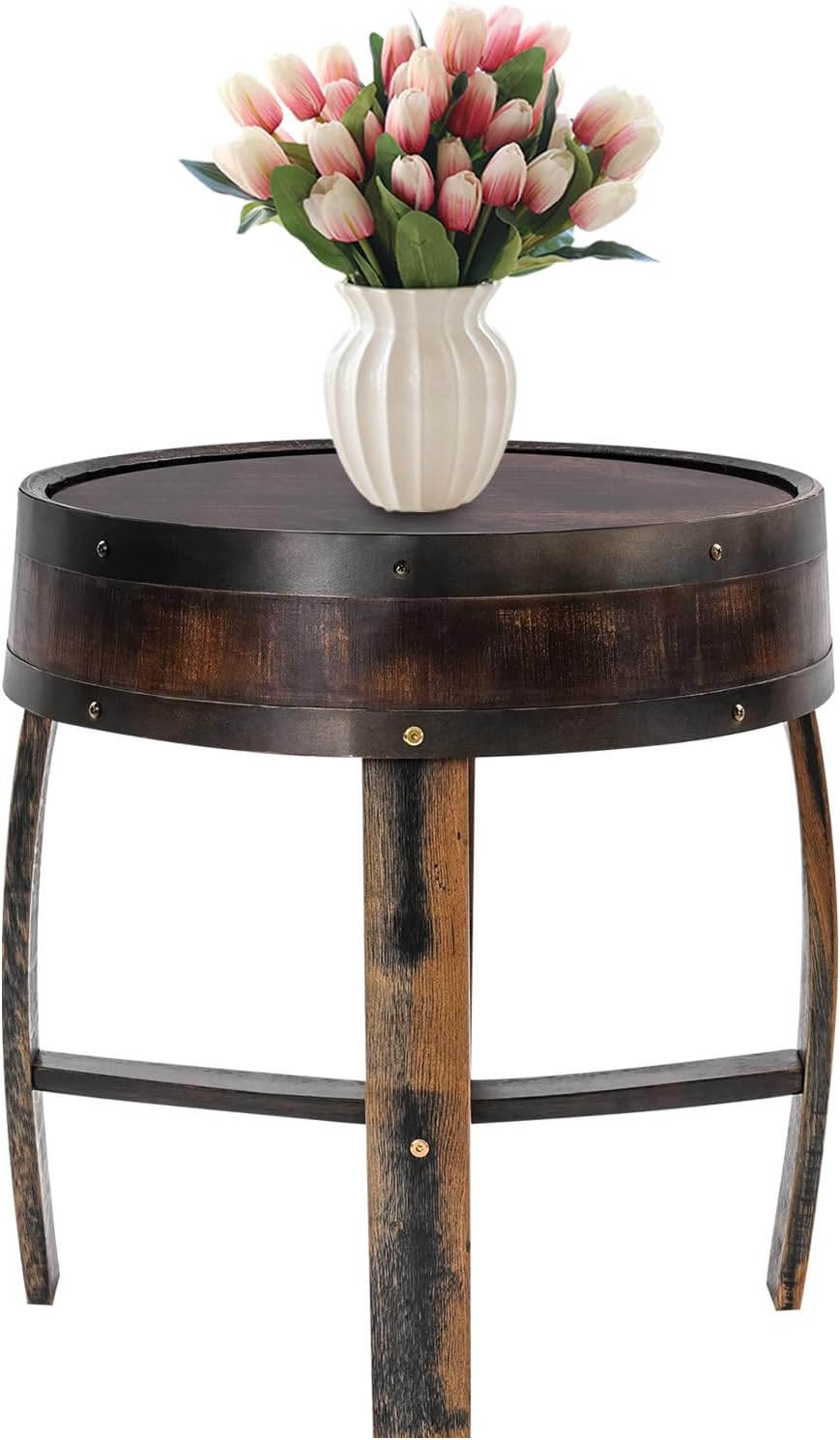 Whiskey Barrel Table 24 Inch Tall Wine Barrel End Table Rustic Round Wooden B...