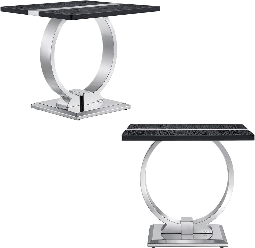 Asday End Table Set of 2, Luxury Side Table Set, Black and Chrome End Table w...