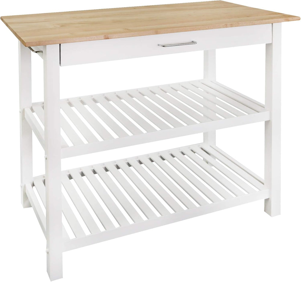 Casual Home Kitchen Island with Solid American Hardwood Top, Natural/White, 4...