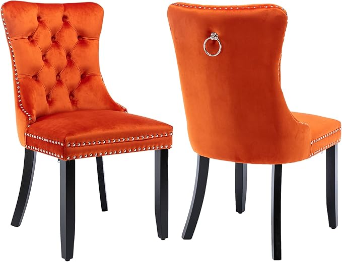 Modern Dining Chairs Set of 2, Tufted Upholstered Dining Chair with Solid Woo...