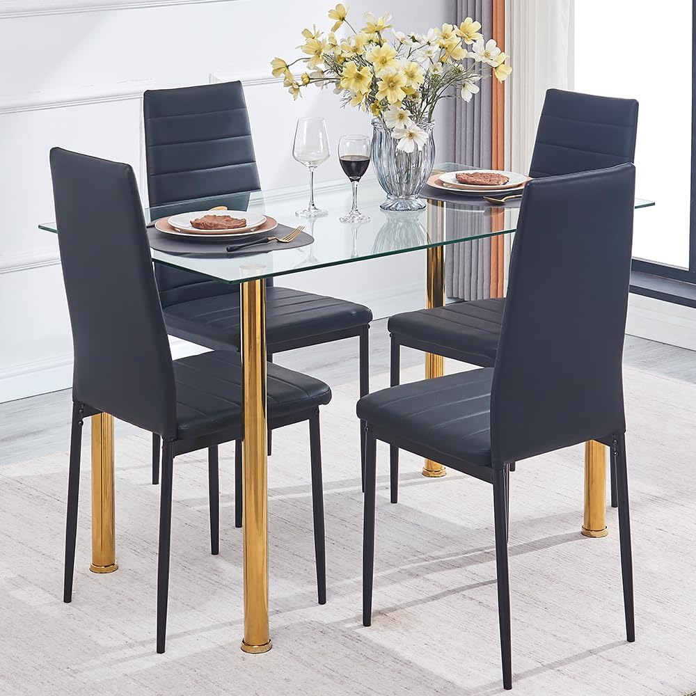 Dining Table Set for 4, 5 Piece Kitchen Table and Chairs for Dinette, Apartme...