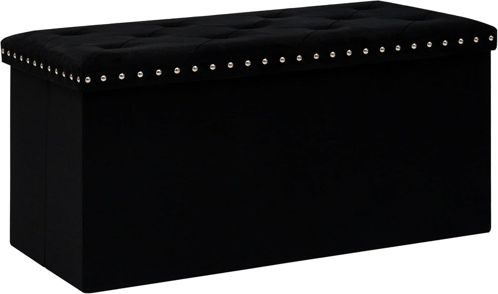 B FSOBEIIALEO Storage Ottoman Bench, 30" Velvet Ottoman with Storage, Bl...