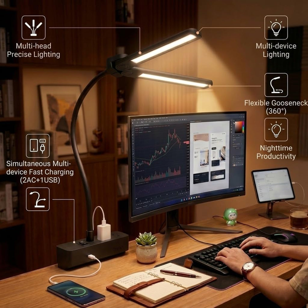Drevet Led Desk Lamp for Office Home, Eye Caring Architect lamp with Clamp, 2...