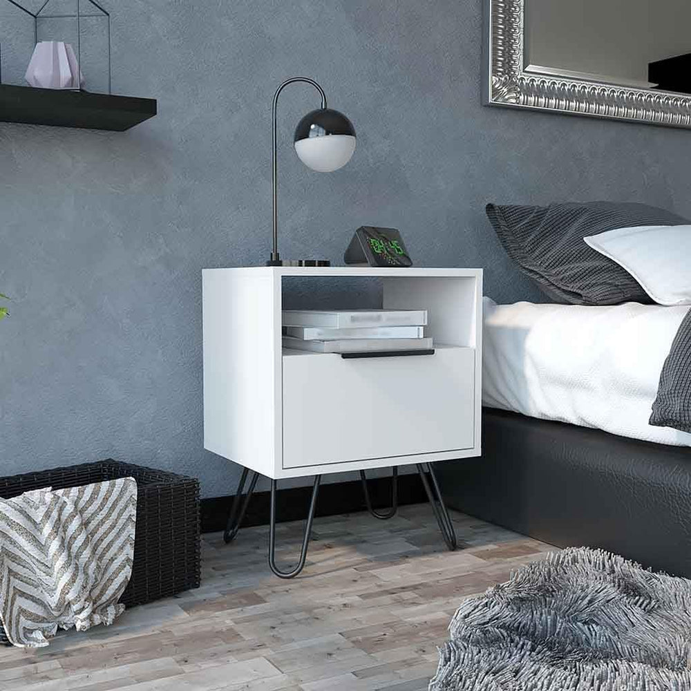 Nightstand, Single Drawer, Hairpin Legs,for Small Spaces