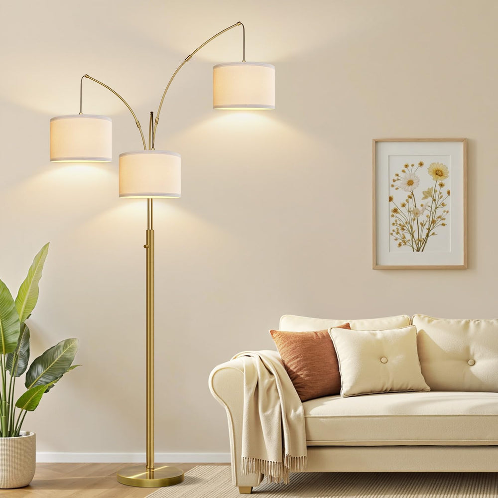 Nintiue Dimmable Floor Lamp - 3 Lights Brass Arc Floor Lamps for Living Room,...