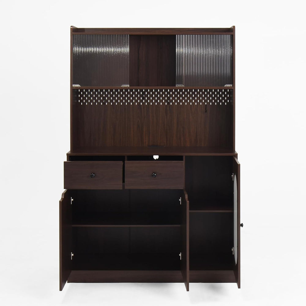 71" Freestanding Kitchen Pantry, Large Dish Storage Cabinet with Fluted ...