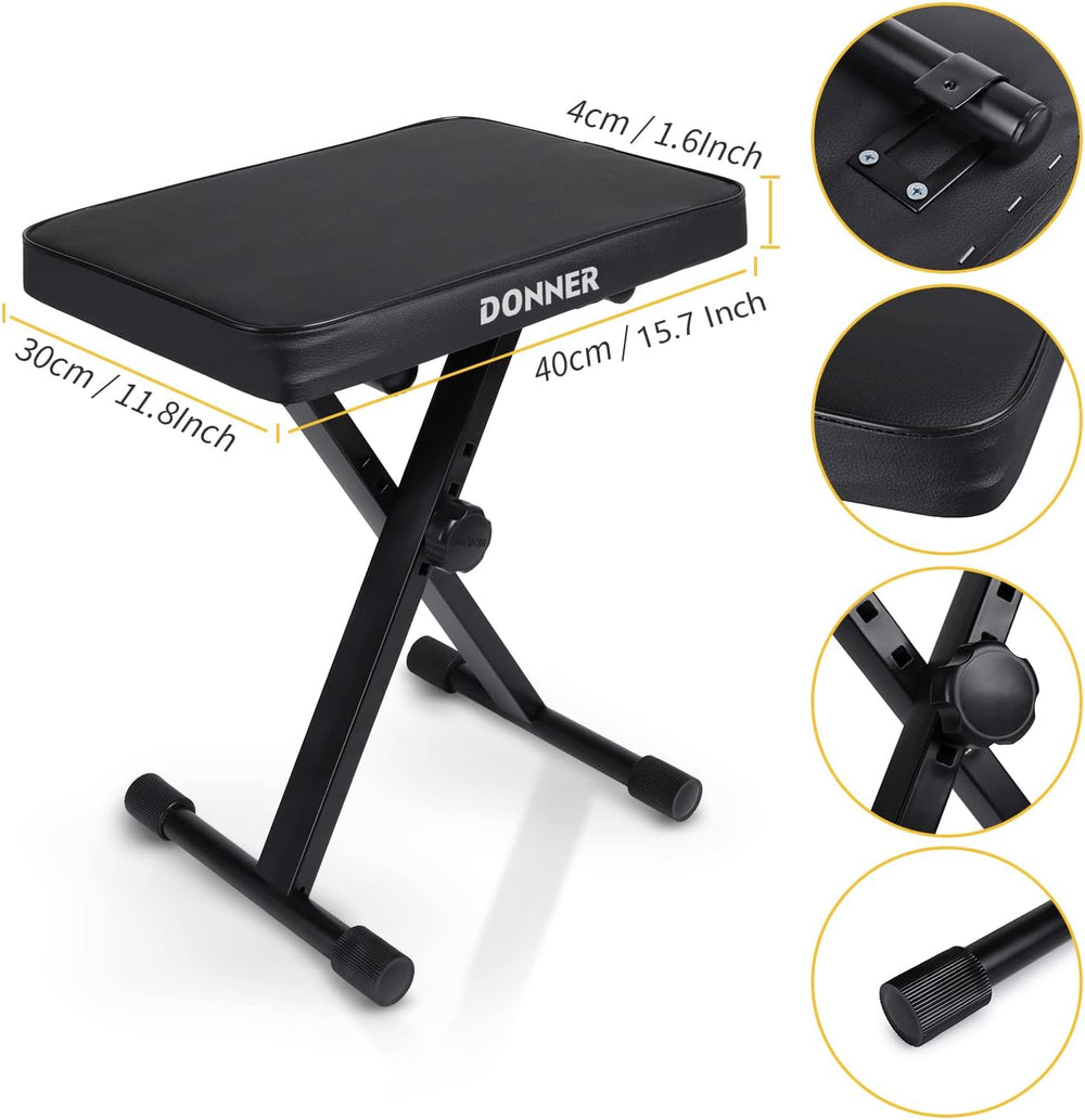 Donner Piano Bench, Adjustable Keyboard Bench Portable Stool Collapsible Chai...