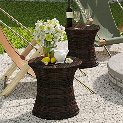 Sundale Outdoor Wicker Small Side Table Patio Rattan End Table
