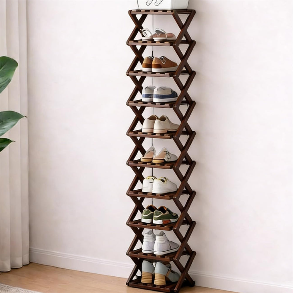 2026 New The 9-Tier No-Assembly Bamboo Foldable Shoe Rack, Without Installati...