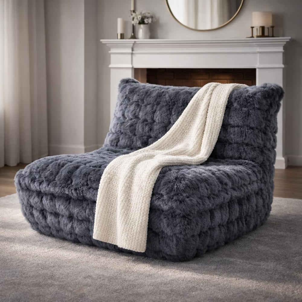 Memory Foam Bean Bag Chairs with Filler Faux (Dark Grey) | Beanbags Lazy Sofa...