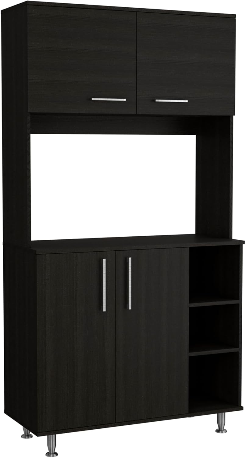 Pantry Cabinet Delaware Kitchen Black with Spacious Top Surface and Hutch | S...