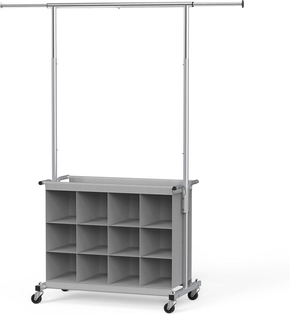 Simple Houseware Garment Rack w/Extensible Hanging Rod & 12 Cubes, Grey