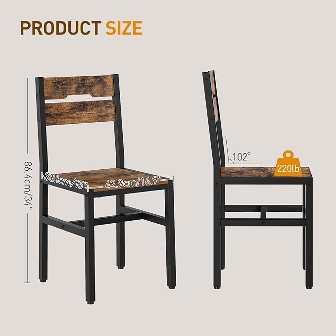 Dining Chairs Set of 2, Rustic Wooden Kitchen Chairs with Backrests and Metal...