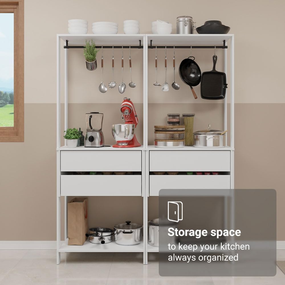 Madesa Kitchen Pantry Storage Rack with 4 Drawers 4 Shelves and 2 Hanging Rod...