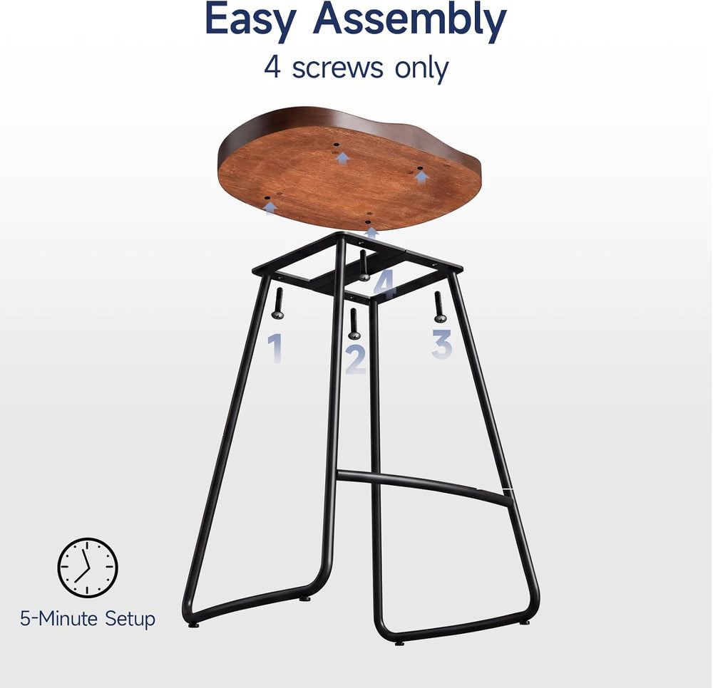Bar Stools Set of 2, 24'' Counter Height Rustic Wooden Saddle Seat Wa...