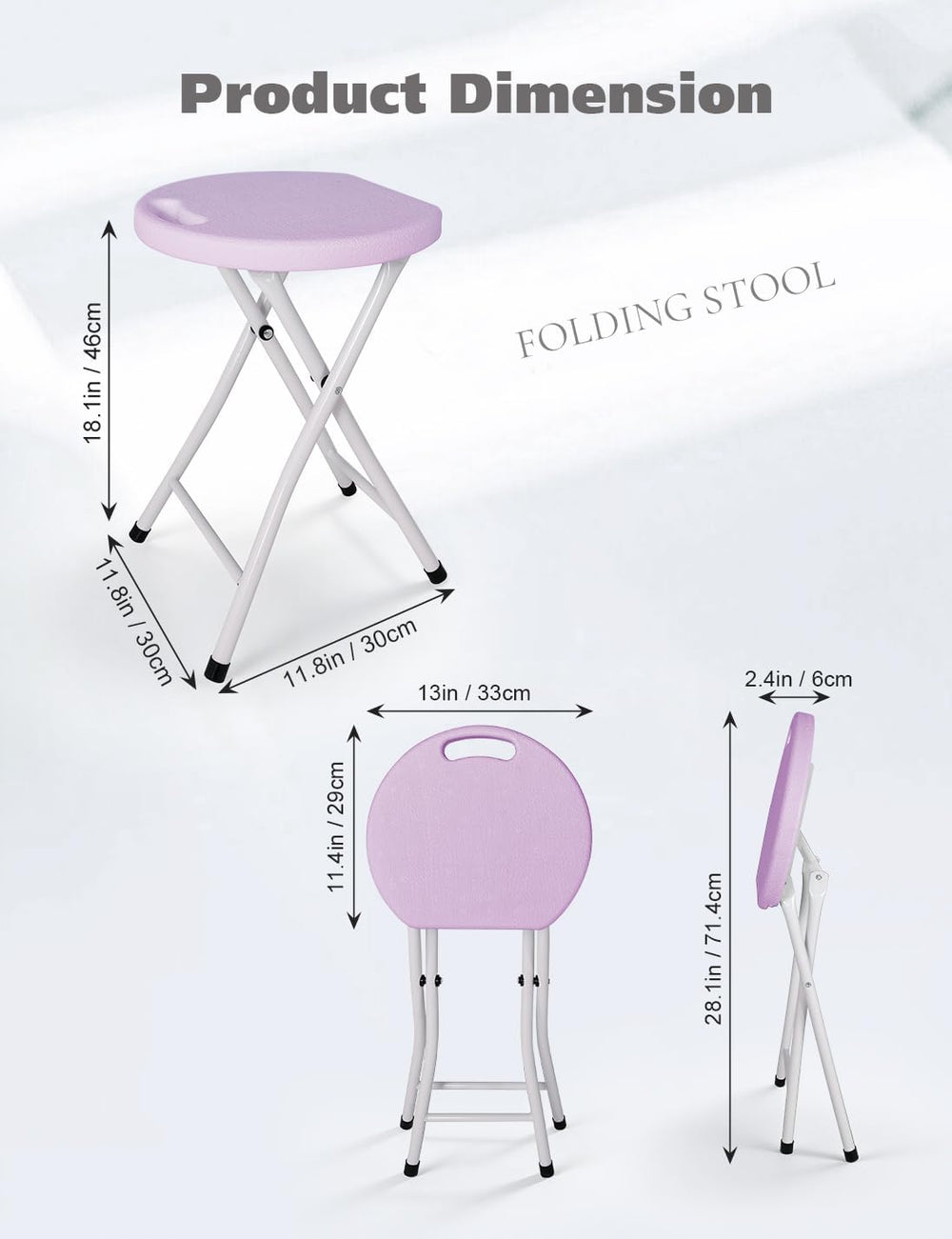 18 Inch Folding Stool with Handle, 2Pcs Purple