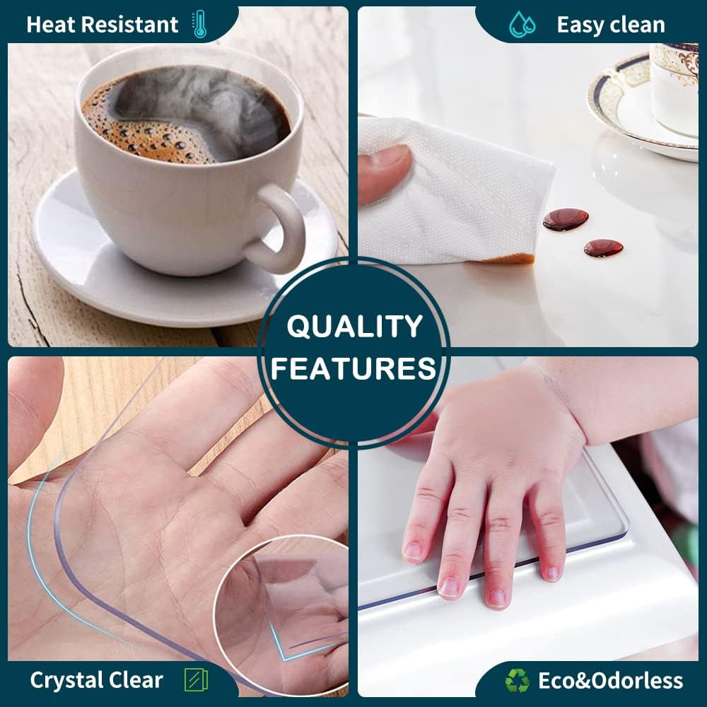 Clear Tabletop Topper Table Protector Wipeable Heat Resistant Wooden Marble G...