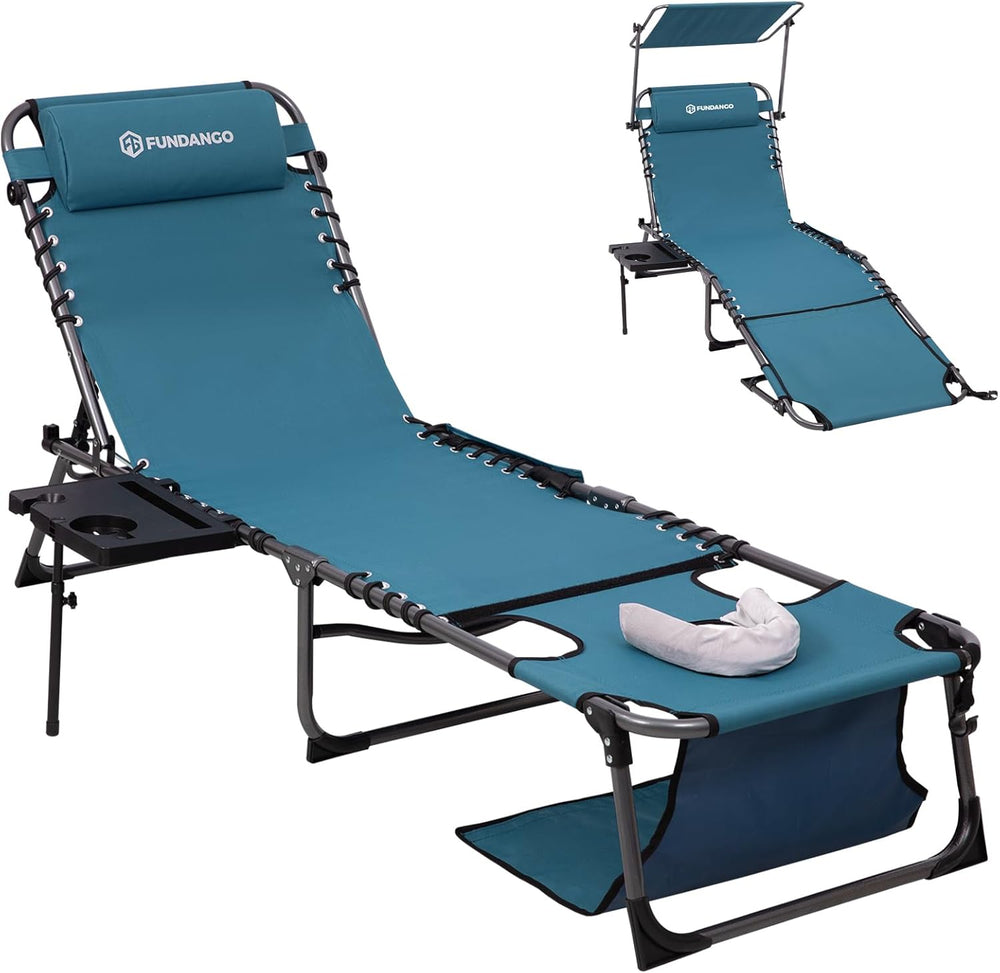FUNDANGO Heavy Duty Tanning Chair with Face Hole & Canopy, 400lbs Beach L...