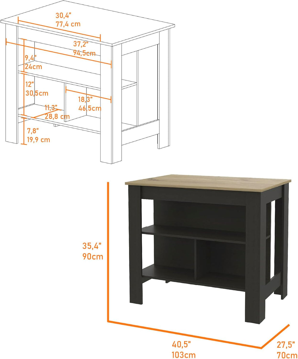 Kitchen Island with 3 Storage Shelves and 4 Legs, Multicolor | Spacious kitch...