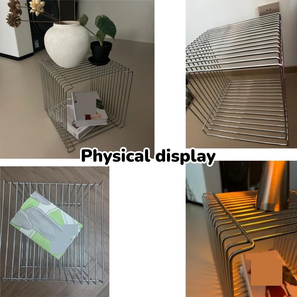 Square Retro Side Table, Metal End Table, Linear Coffee Table, Multi-Purpose ...