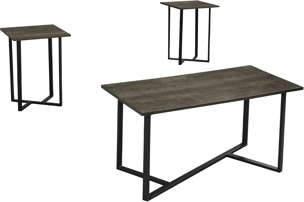 Table Set, 3pcs Set, Coffee, End, Living Room, Dark Brown Laminate, Black Metal,