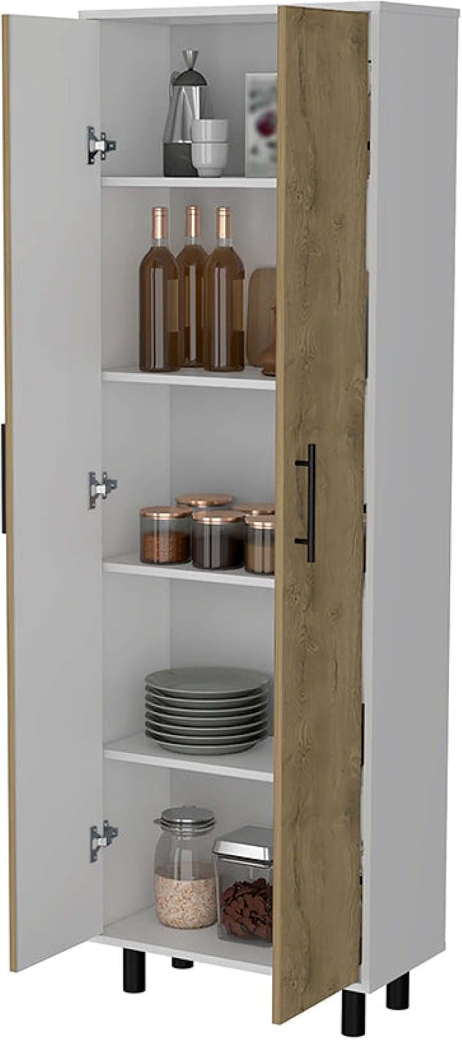 Fagan 2-Door 5-Shelf Kitchen Pantry White and Macadamia