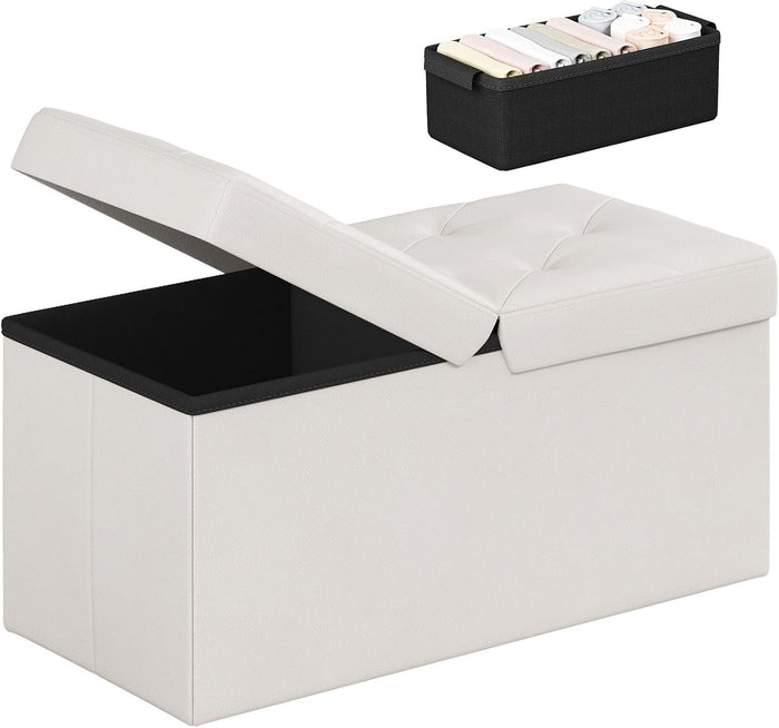 DUMOS 30 Inch Folding Storage Ottoman Bench with Flipping Lid