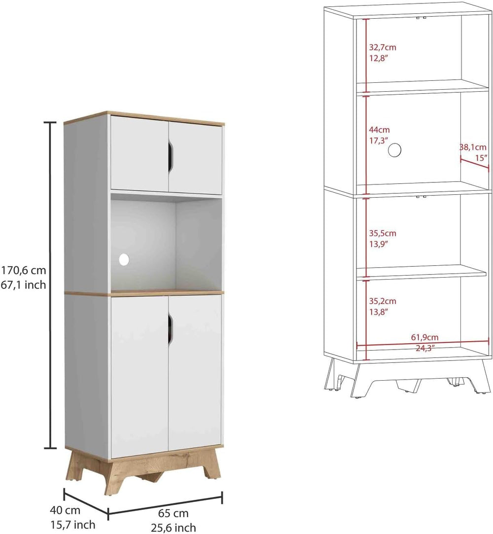 Pamplona Microwave Tall Cabinet - Light Oak & White Finish for Kitchen St...