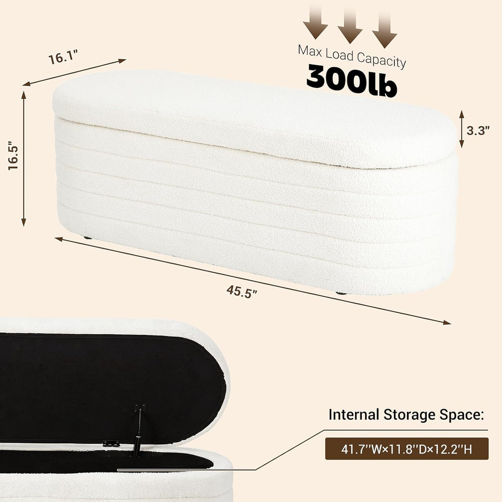 Ottoman with Storage 45.5" Storage Ottoman Bench White | Teddy Upholster...