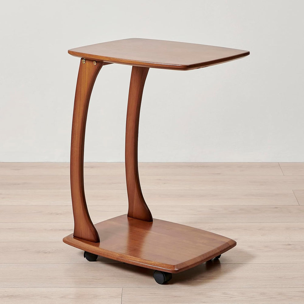 C-Shaped End Table with Wheels,Walnut Color(18.1" Dx13.7 W x24.8 H) | Ro...