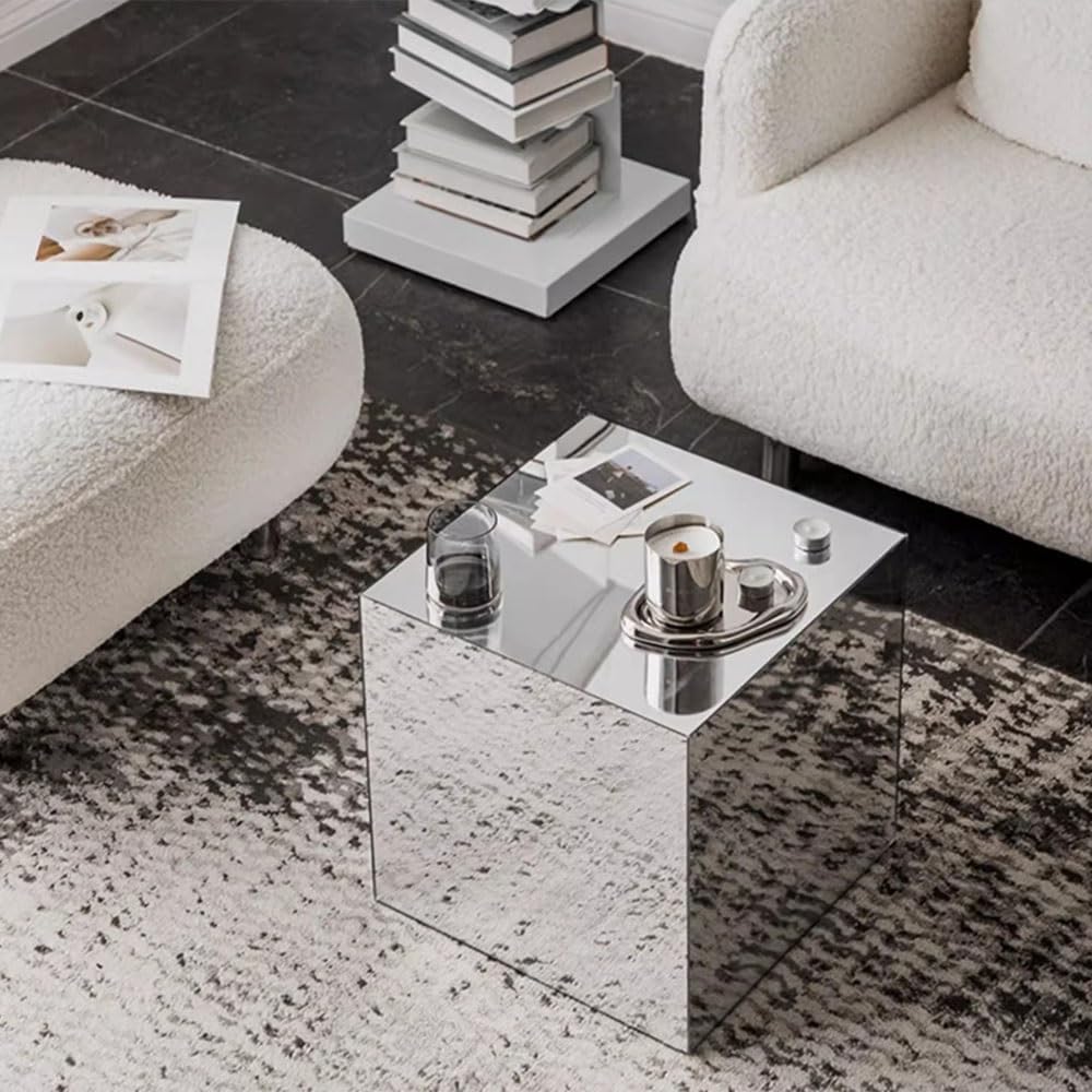 Modern End Table, Mirrored Acrylic Side Table, Cube Coffee Table, Product Pho...