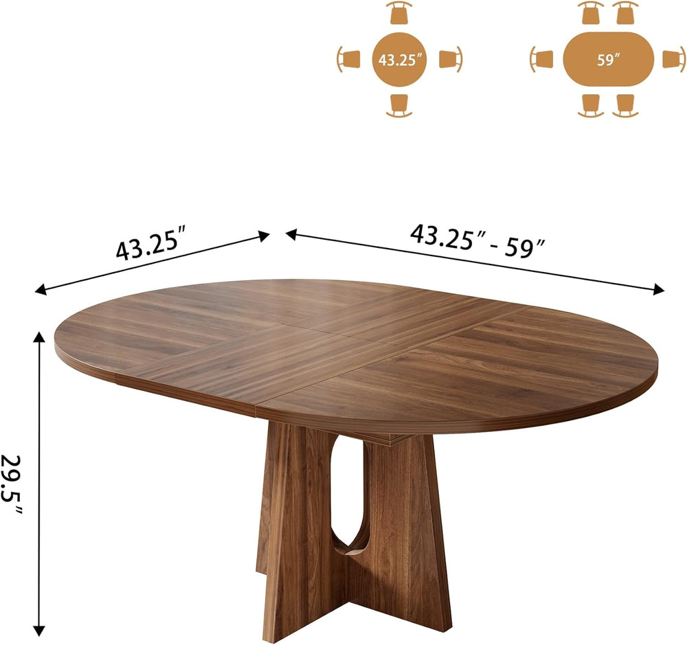 Epecoya 59-Inch Extendable Round to Oval Pedestal Dining Table, Farmhouse Woo...