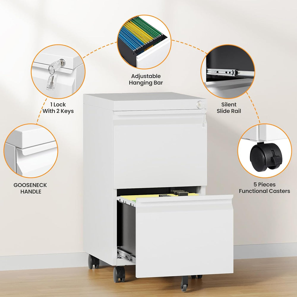 2 Drawer Mobile File Cabinet, Fully Assembled File Cabinets with Lock, Metal ...