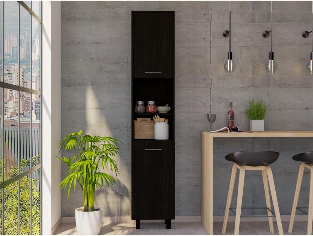 Kitchen Pantry 79" H, Two Open Storage Shelves, Three Internal Shelves, ...