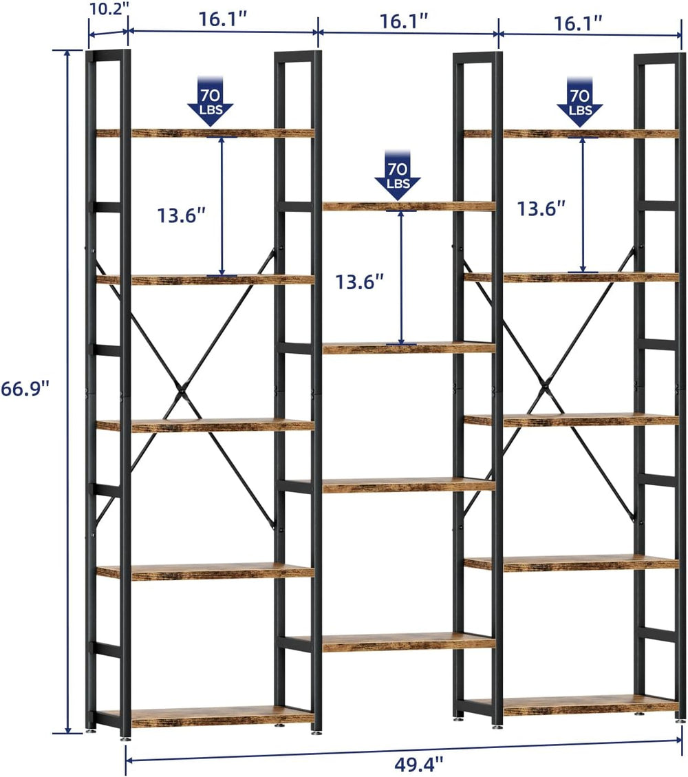 NUMENN Triple Column 5 Tier Bookshelf with 14 Adjustable Shelves, Vintage | M...
