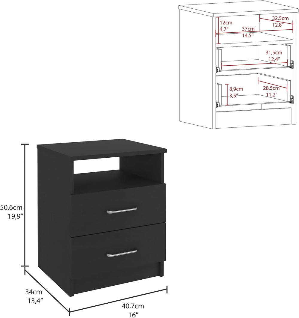 Nightstand, End Table, Side Table Superior Top, Two Drawers, One Shelf -Black...
