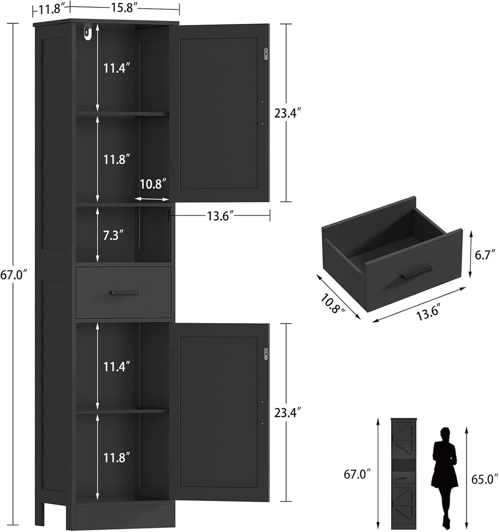 TEENFON Tall Bathroom Storage Cabinet with Barn Doors, Narrow Bathroom Cabine...