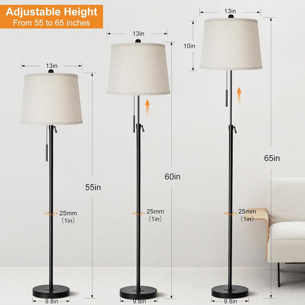 JUNNAI Floor Lamps for Living Room, Black Floor Lamp Adjustable Height Standi...