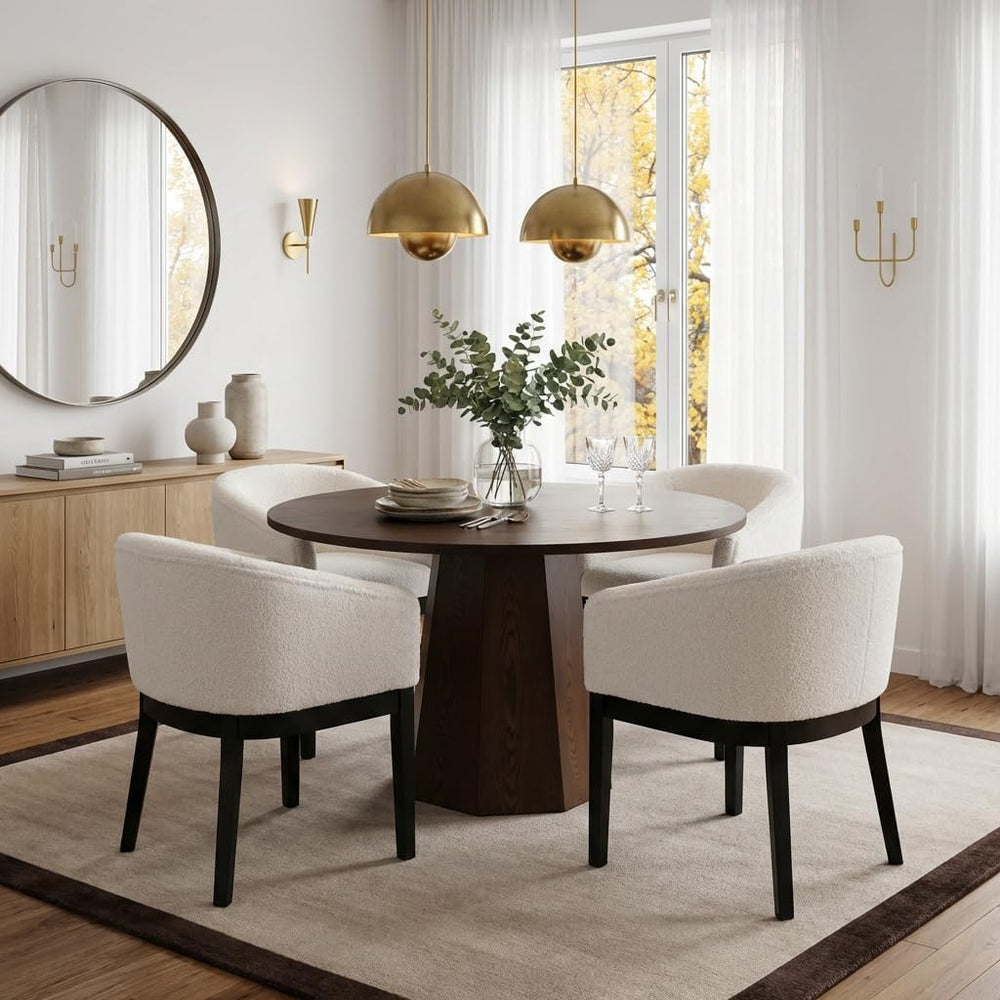 RIVOVA White Mid Century Modern Dining Chairs Set of 4, Farmhouse Boucle Upho...