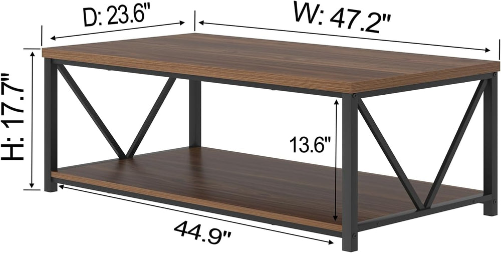 FOLUBAN Modern Coffee Table, Wood and Metal Center Table with Storage, Indust...