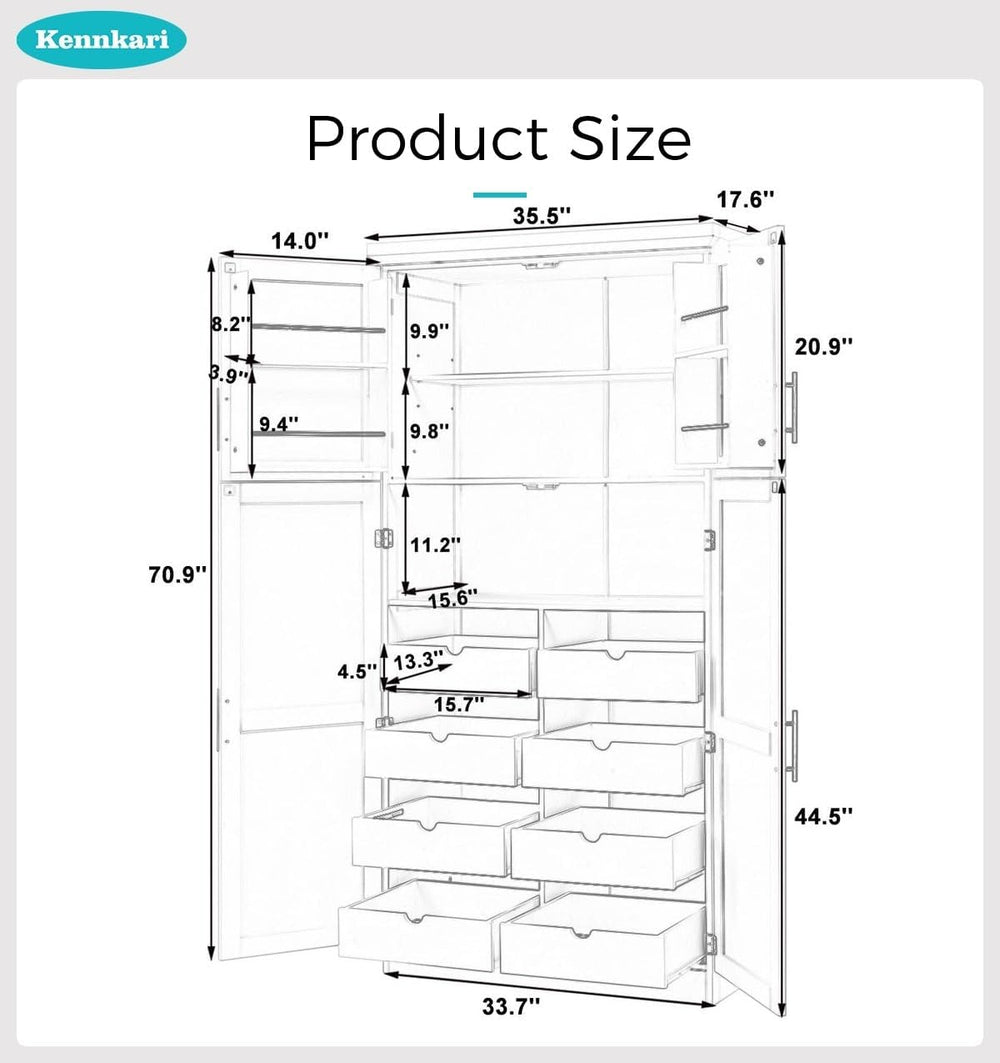 Freestanding Kitchen Pantry Cabinet with 8 Pullout Trays, Tall Storage Organi...