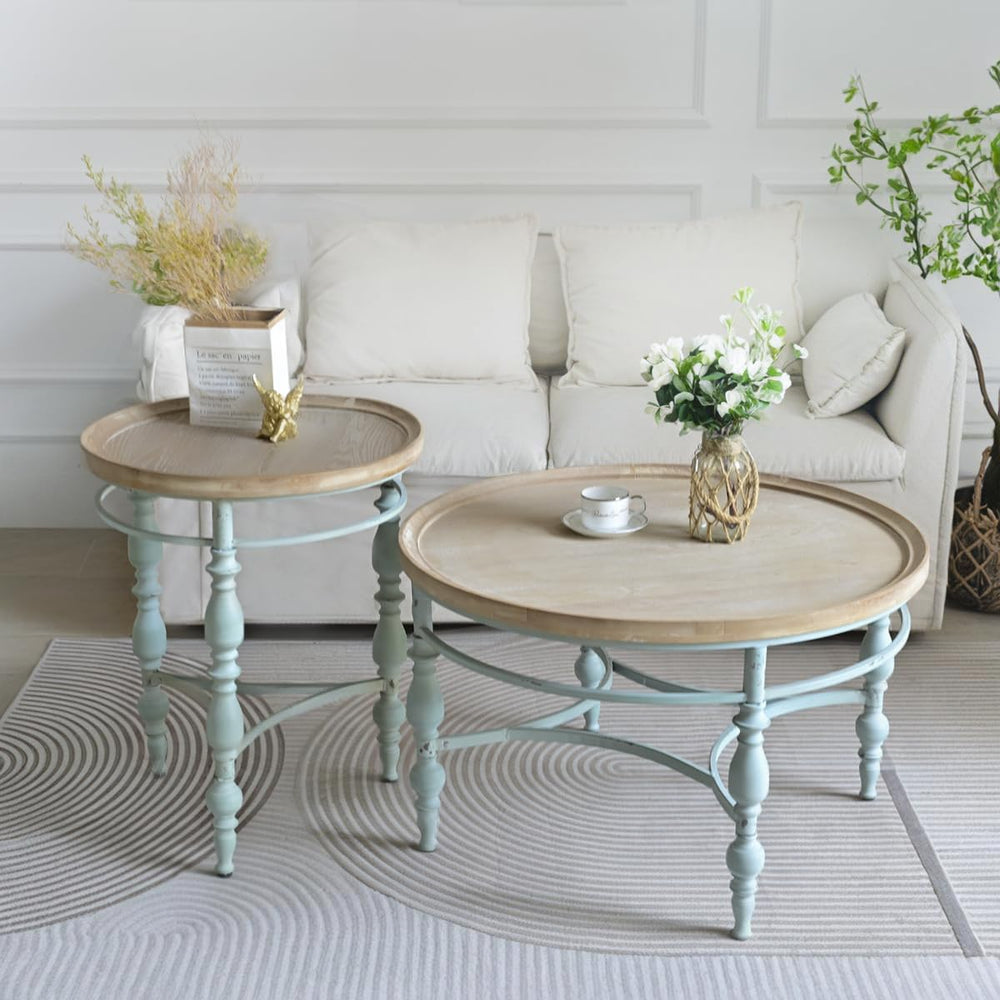 Rustic Farmhouse Round End Table, French Country Vintage Side Table,φ20.1'...