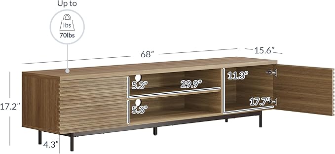 BELLEZE Fluted TV Stand for TV up to 75", Modern Entertainment Center wi...