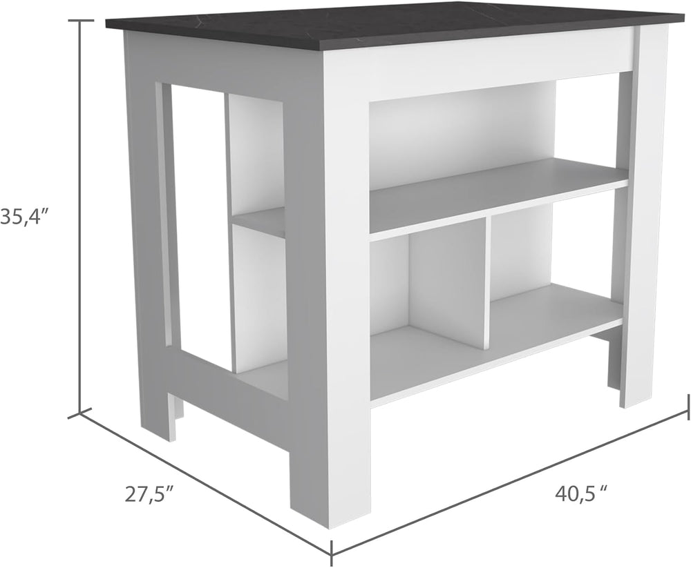Kitchen Island with Four Legs and Three Shelves - White/Onyx | Three-tiered d...