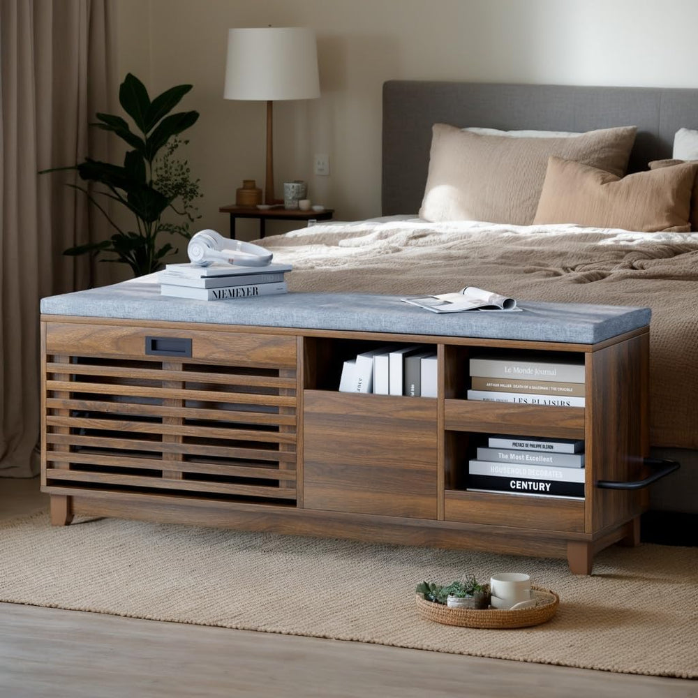 Gyfimoie 2-Tier Shoe Storage Bench,47" Entryway Bench with 2 Flip Drawer...
