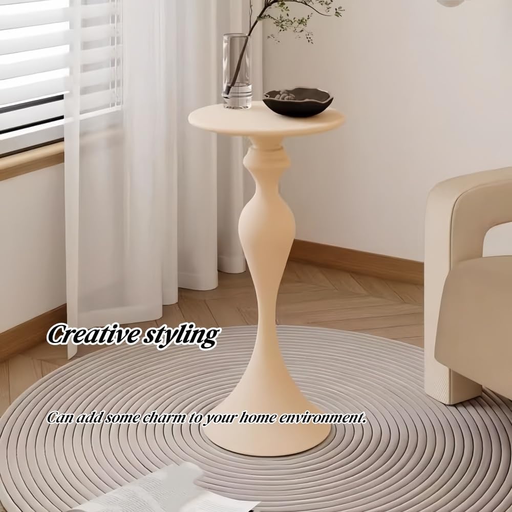 Creative-Shaped Iron Side Table, Narrow End Table with Round Desktop, Minimal...