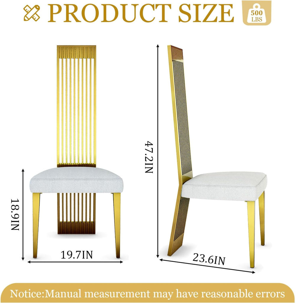 White and Gold Dining Chairs Set of 2, Upholstered Boucle Dining Room Chairs ...