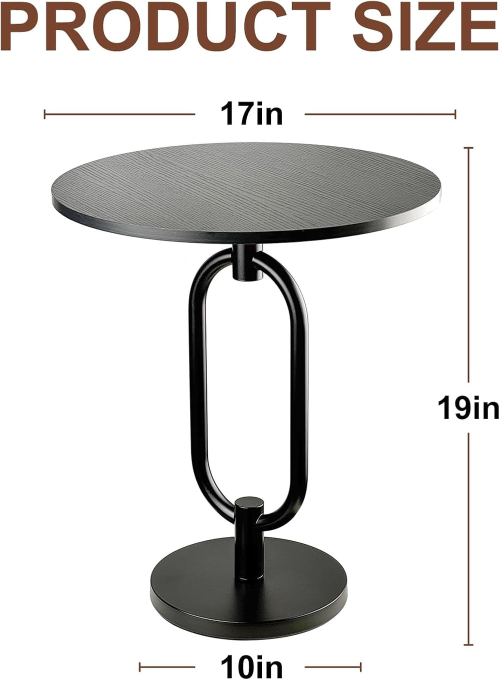 17In Black Round Side Table Modern End Table Stable Sofa Side Table with Heav...