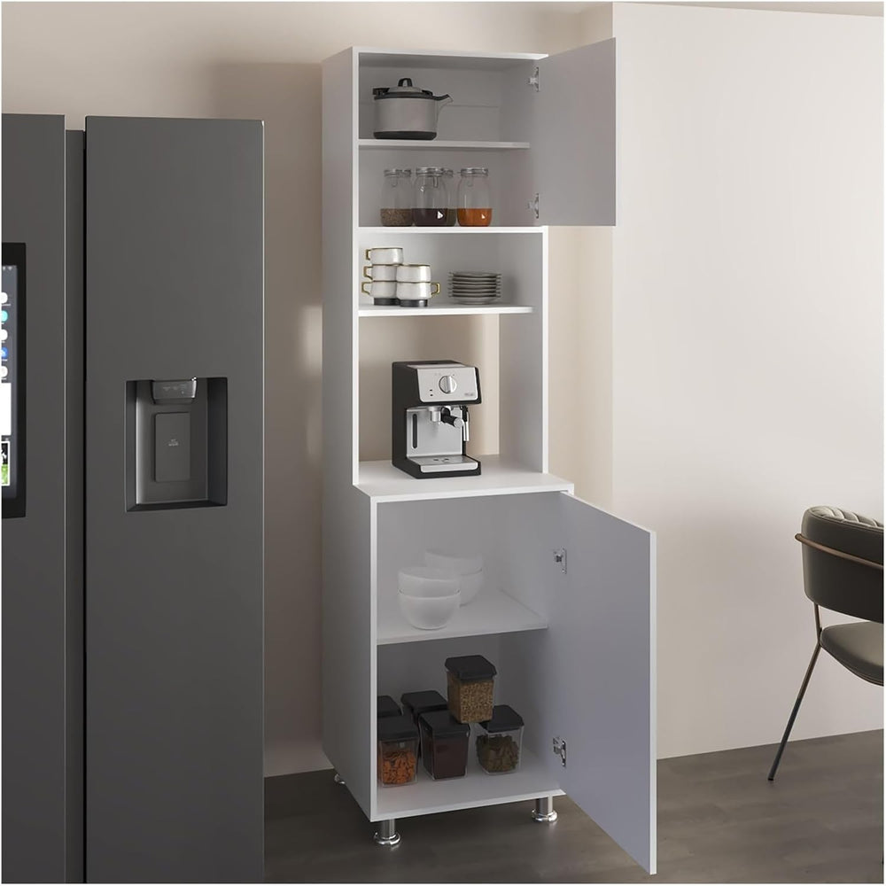Kitchen Pantry Cabinet with Two Doors, Open Middle Shelf and Upper Storage, W...